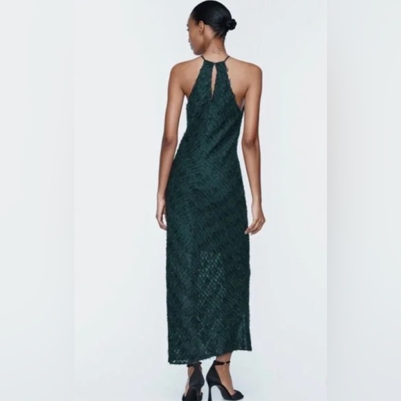 Zara HALTER DRESS WITH FRINGE. Bottle Green. Size S. New with Tags. - Picture 6 of 12